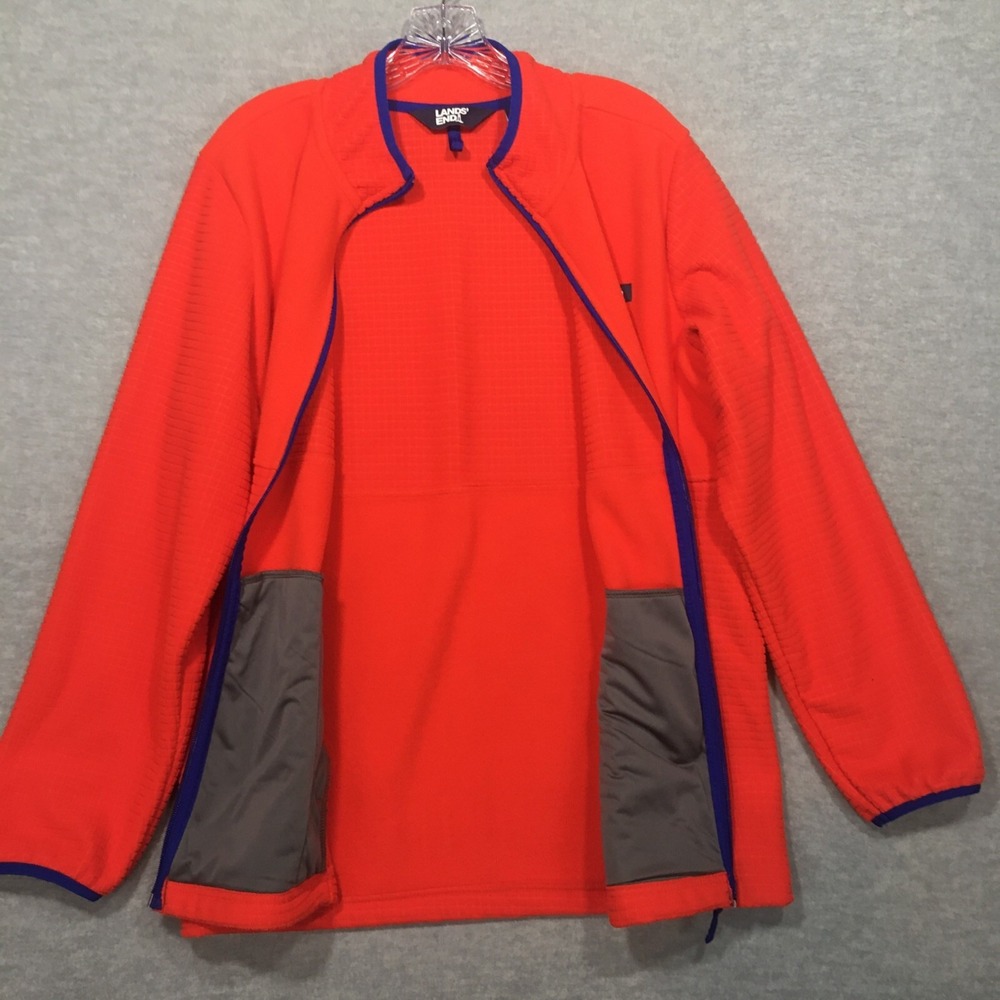 Lands End Womens XL Grid Fleece Full Zip Up Jacket Orange Blue Colorful EUC - Picture 12 of 12